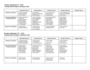 Liturgical Schedule for September/October 2015