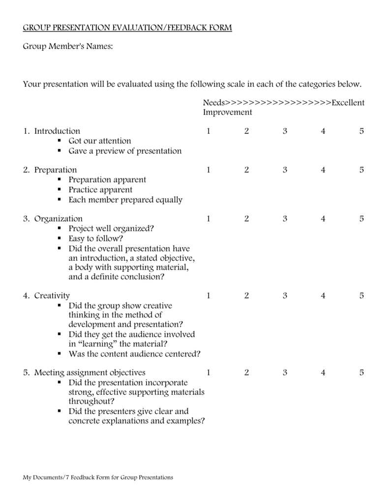 Presentation Evaluation Template