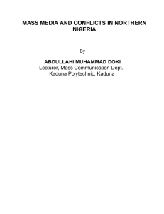 MASS MEDIA AND CONFLICT IN NORTHERN NIGERIA