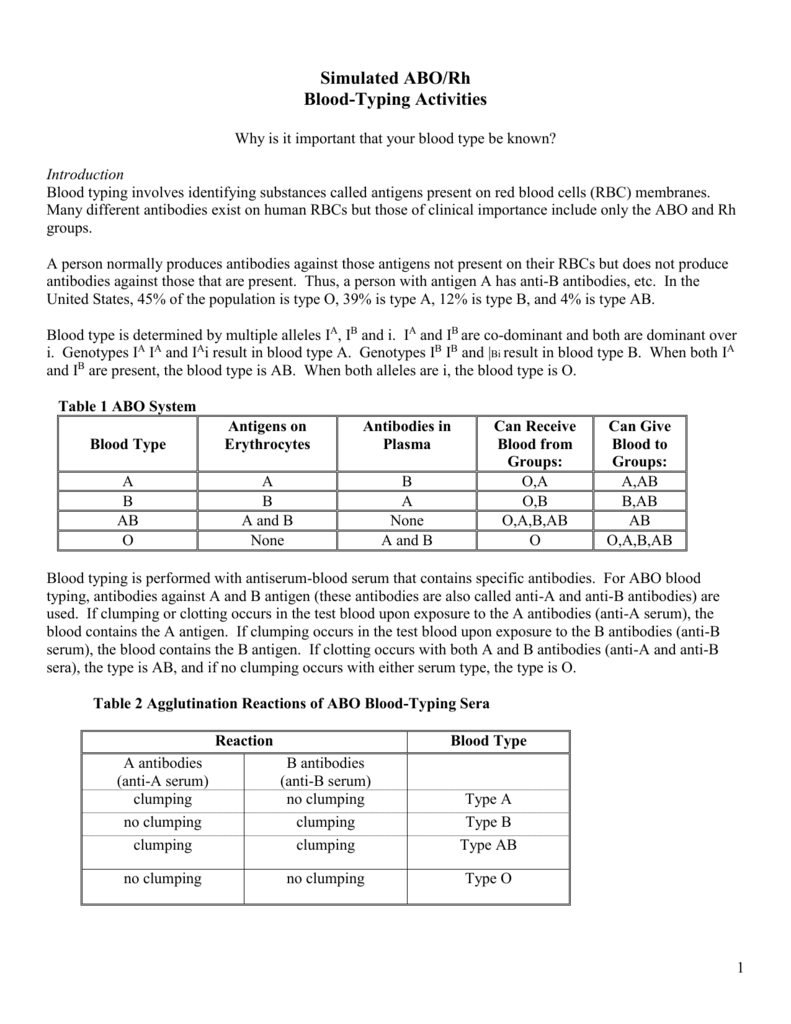 Abo Rh Simulated Blood Typing Worksheet Answers Worksheet