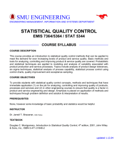 SMU SEAS CSE7364 Statistical Quality Control