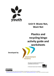 Plastics and recycling bingo activity guide and worksheets