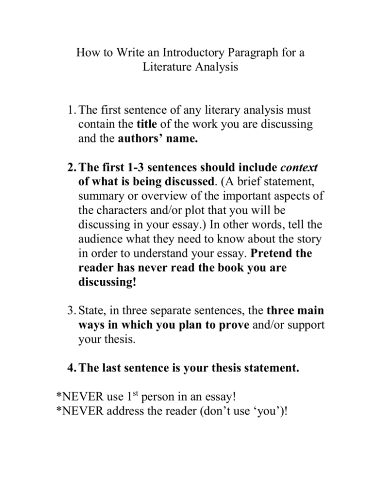 literary analysis paragraph assignment