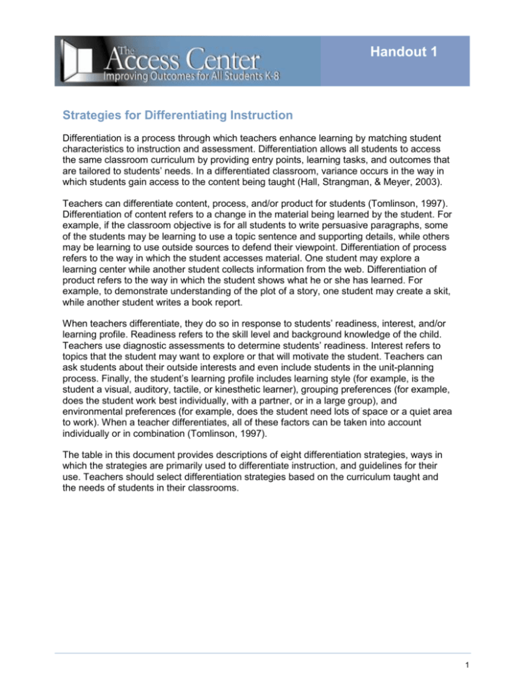 Strategies for differentiating instruction