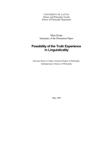 Mara Kiope. Possibility of the Truth Experience in Linguisticality