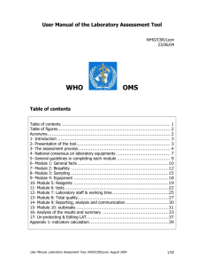 WHO User Manual: Laboratory Assessment Tool