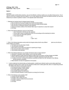 page 1 / 9 AP Biology SOHI B. Rife Sample Exam Chap. 1,2,3, & 4