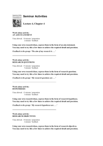 Seminar Activities Lecture 4, Chapter 4 Work