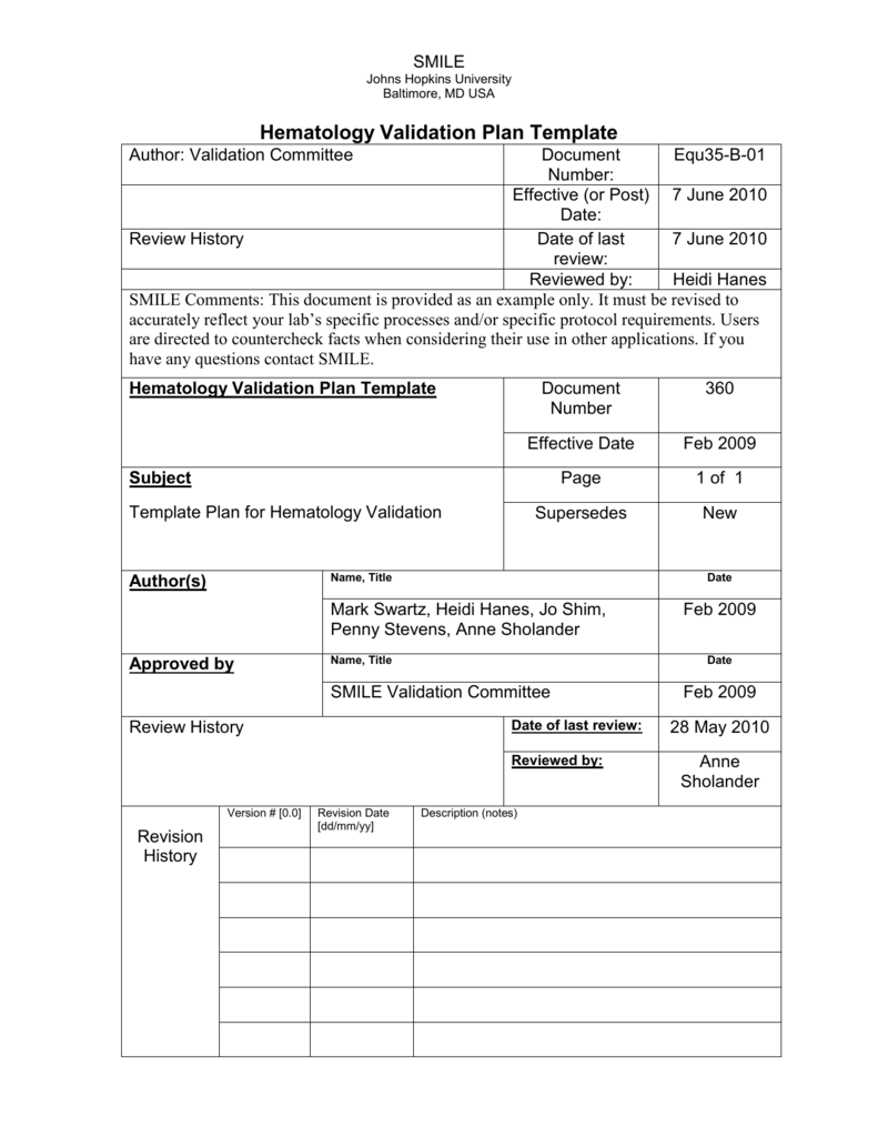 Validation Plan Template HQ Printable Documents