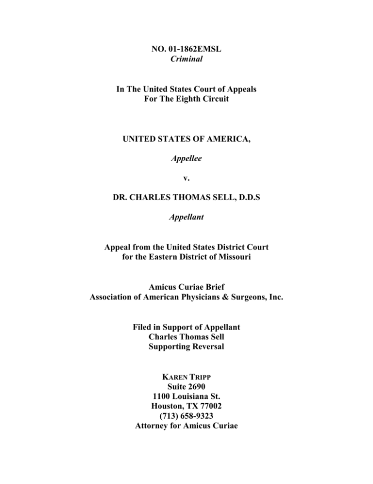 Amicus Curiae Brief Filed In Support Of Charles Thomas Sell 4166