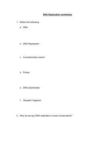 DNA Replication worksheet. Define the following : DNA DNA