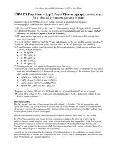 CHM 121 Prep Sheet – Experiment 2 Paper Chromatography