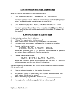 Stoichiometry Practice Worksheet