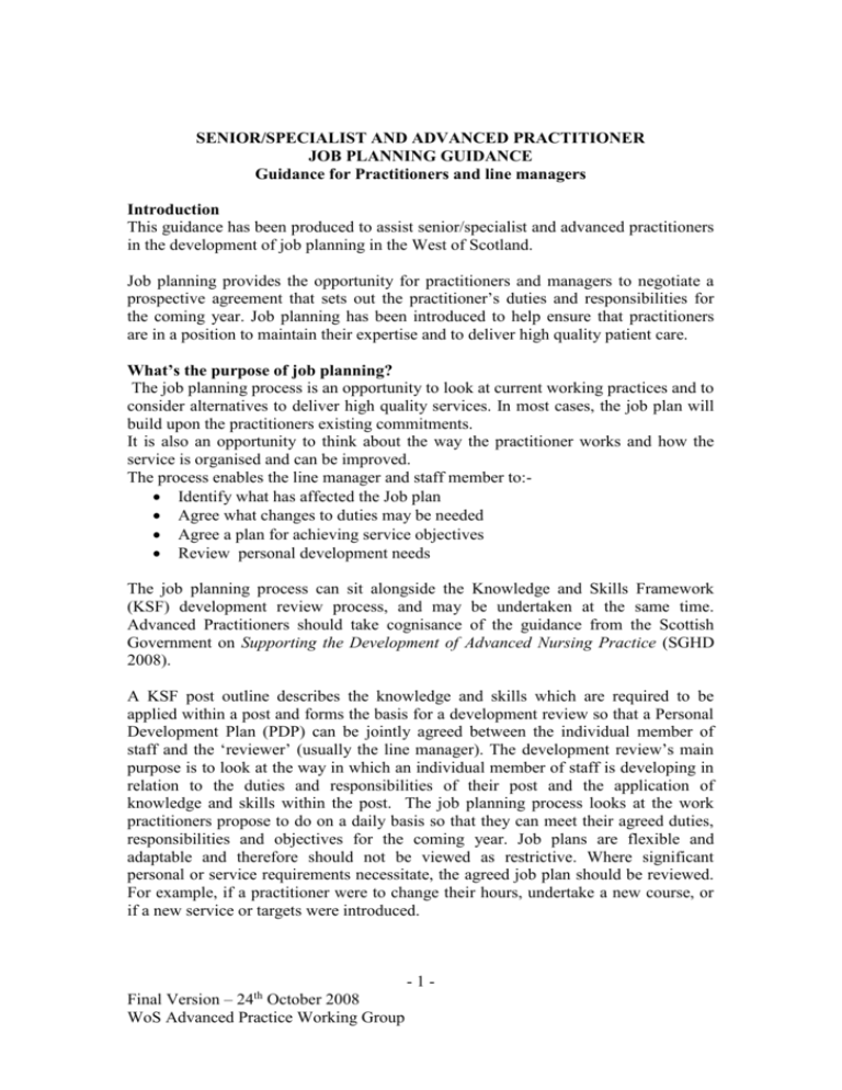 SENIOR/SPECIALIST AND ADVANCED PRACTITIONER