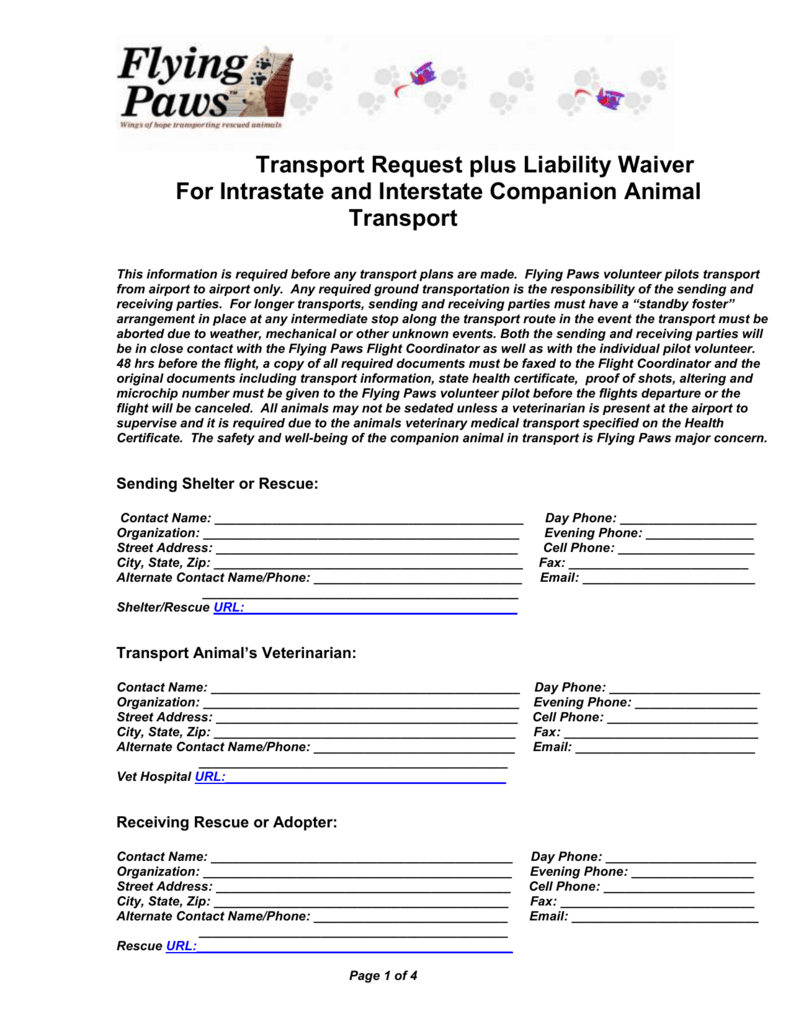 Transport Request plus Liability Waiver