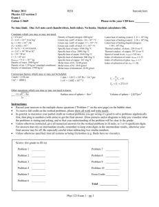 Thermodynamics Exam 1 – 1 Mar 2004