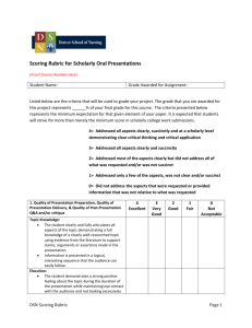 Scoring Rubric for Scholarly Oral Presentations (Insert Course