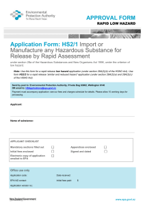 Application Form: HS2/1 Import or Manufacture any Hazardous