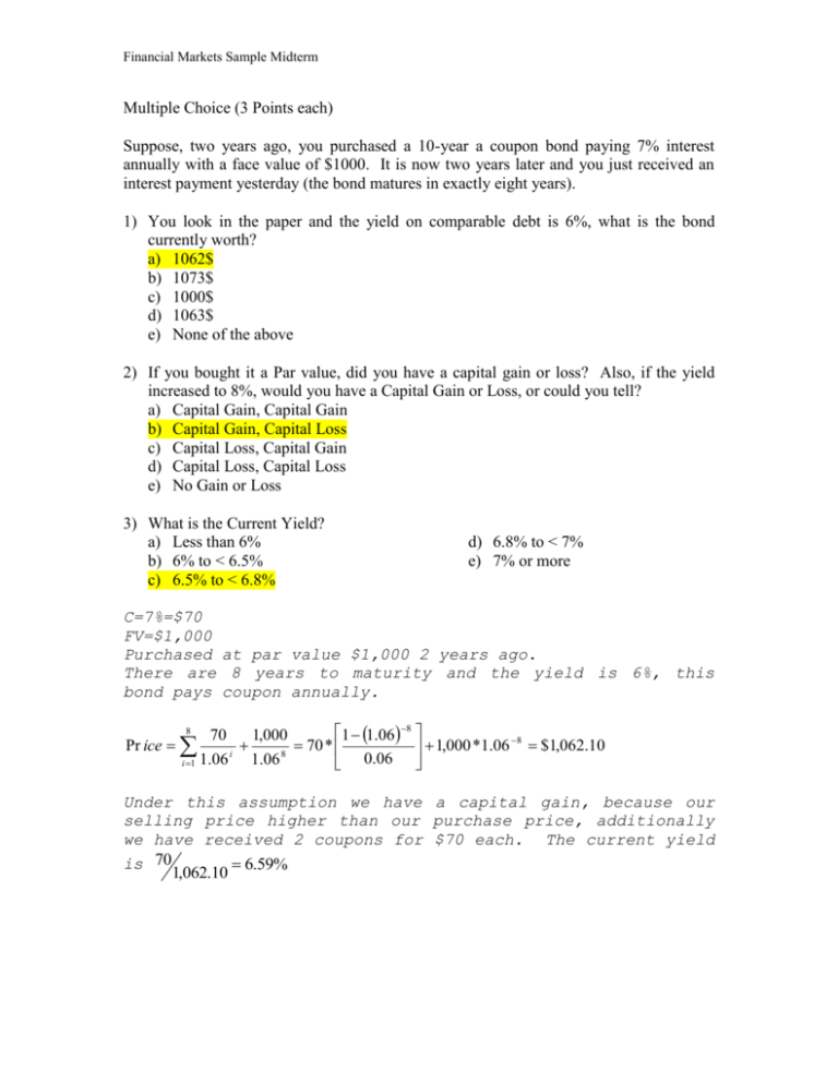 Fin331 Sample MidtermMultipleChoiceFormat rev 2 