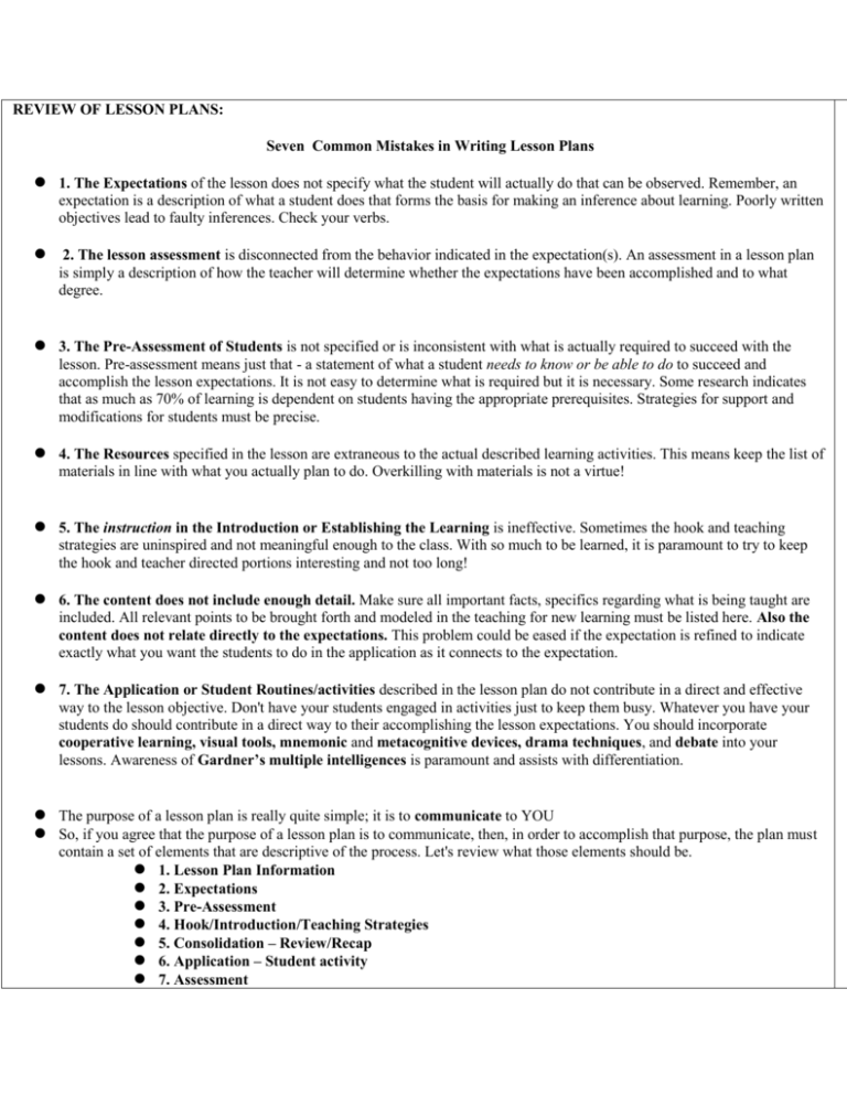Review Of Lesson