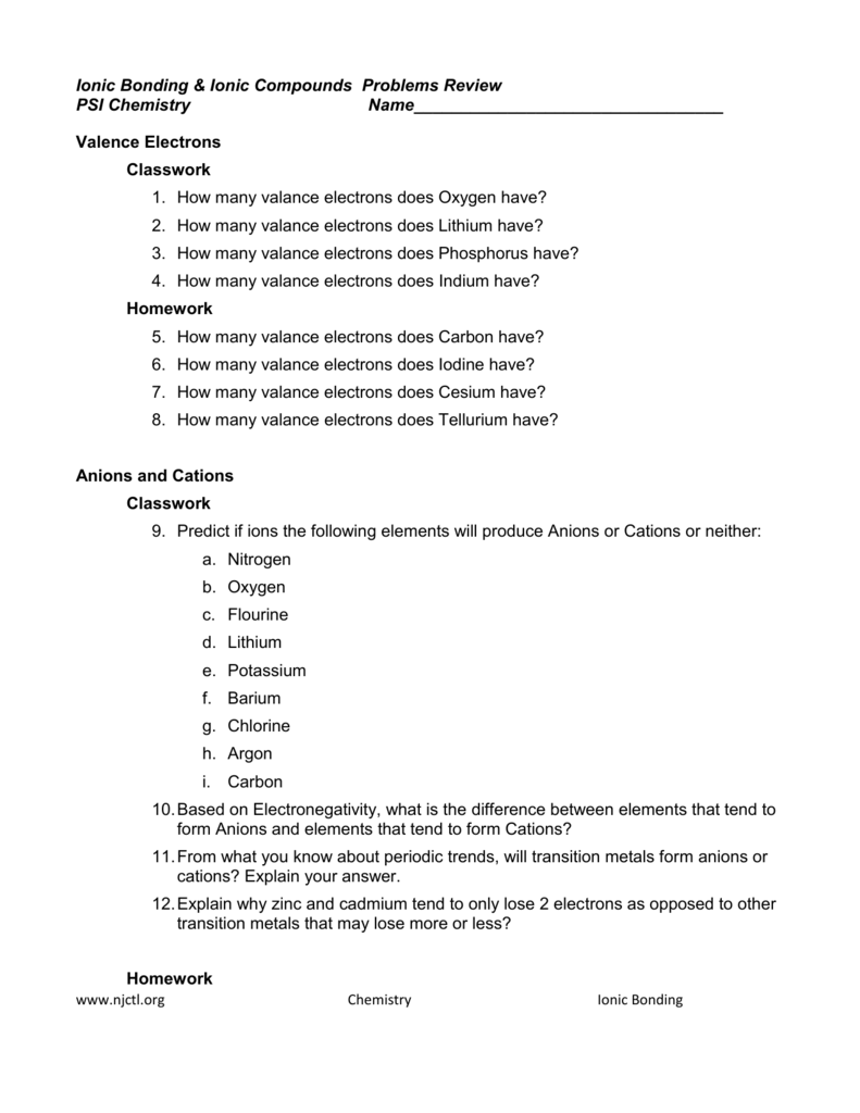 Ionic Bonding Ionic Compounds Problems Review Psi Chemistry