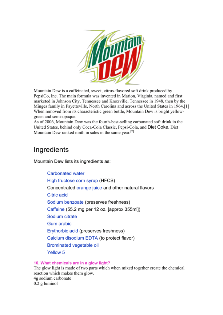 diet mountain dew ingredients