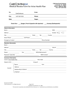 Medical Review Form for Arise Health Plan 1700 East Point