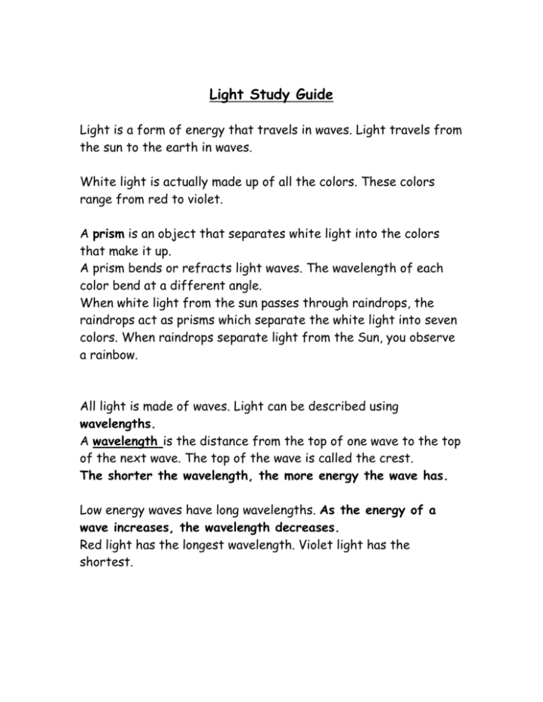 Light Study Guide