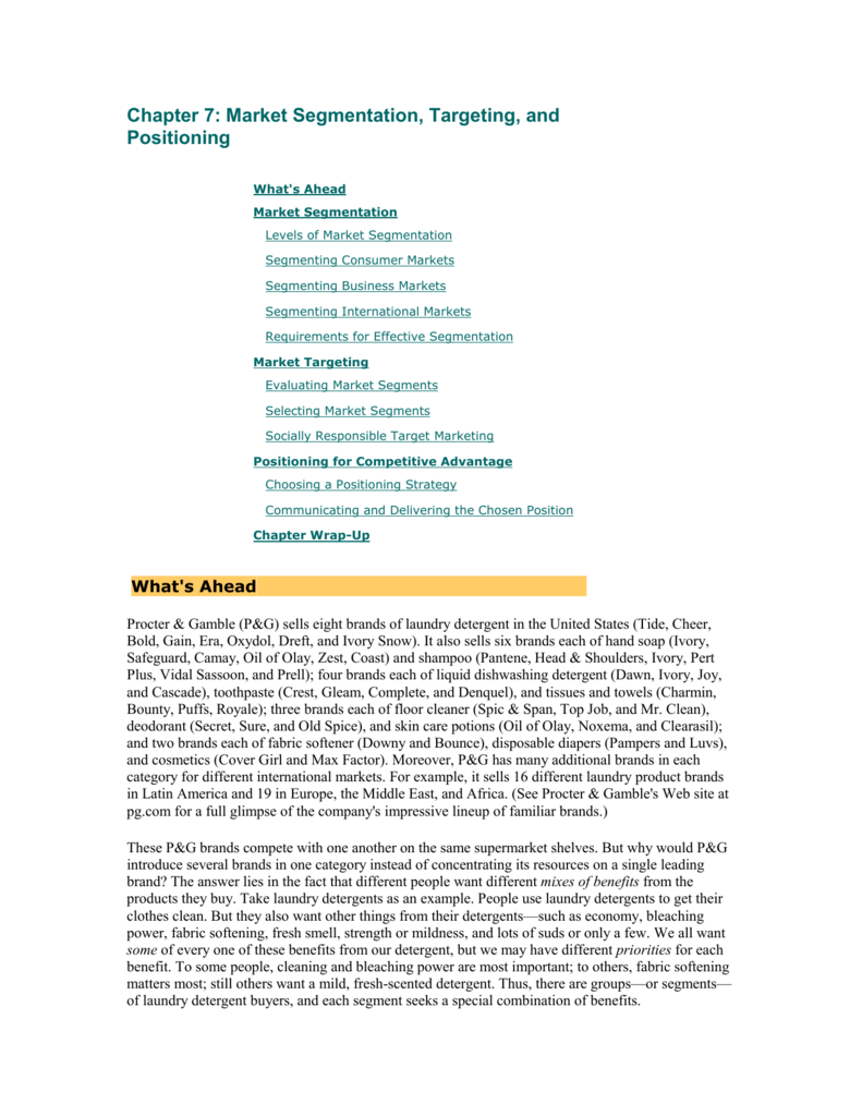 Chapter 7: Market Segmentation, Targeting, and Positioning