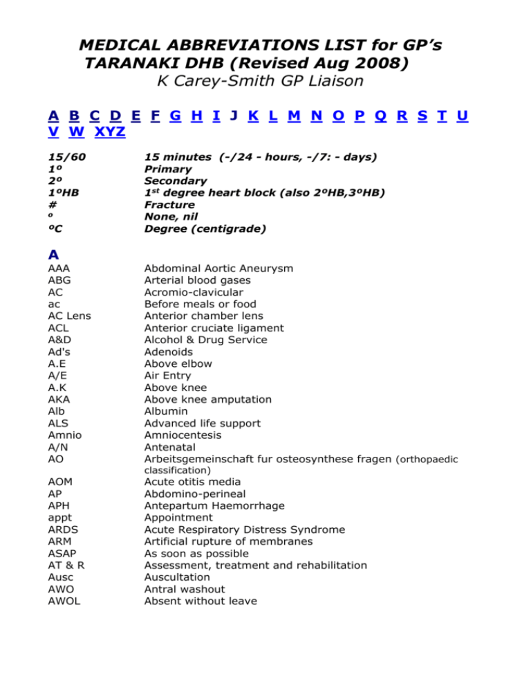 Medical Abbreviations List For Gps