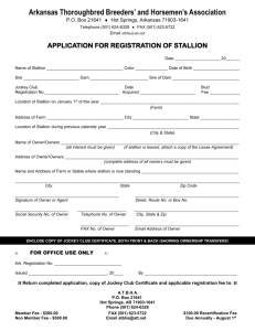 Stallion Registration Application - Arkansas Thoroughbred Breeders