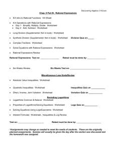 Syllabus-Rational Expressions, Inequallities, Variation, Logs