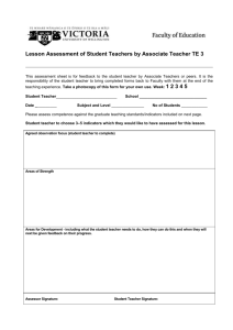 Lesson Assessment of Student Teachers by Associate Teacher TE 3