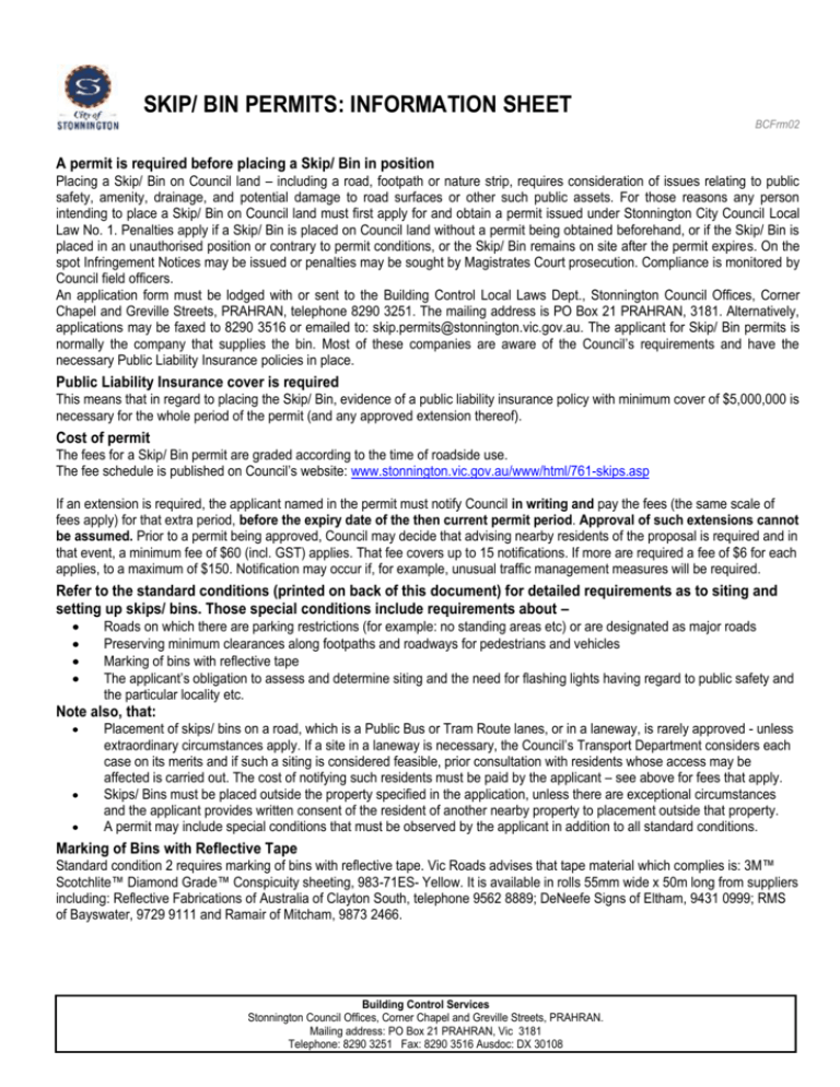 SKIP/ BIN PERMITS INFORMATION SHEET