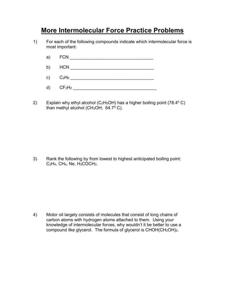 More Intermolecular Force Practice Problems