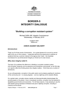 Border 5 integrity dialogue - Australian Commission for Law