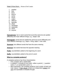 Week 3 Word Work – focus on homophones, prefixes, suffixes
