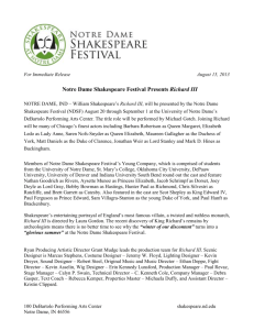 For Immediate Release August 15, 2013 Notre Dame Shakespeare