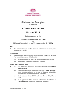 Statement of Principles 9 of 2012 aortic aneurysm reasonable