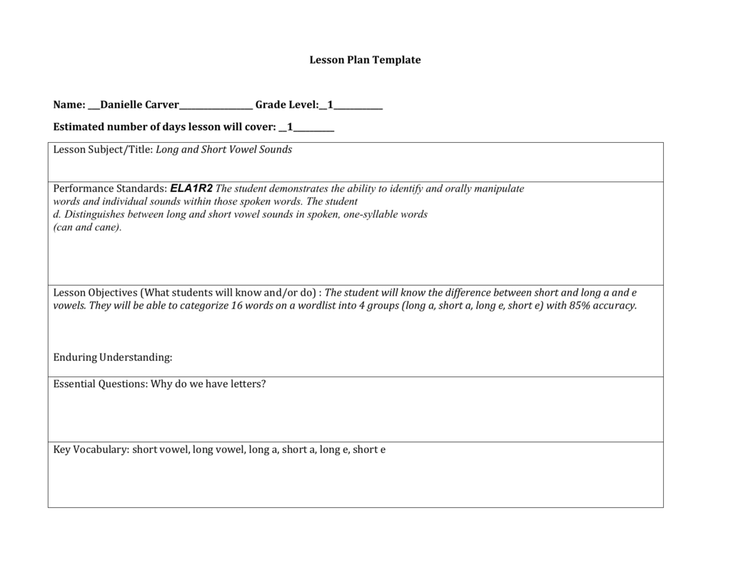 Telling Time Sample Lesson Plan