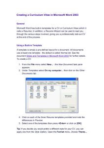 Creating a Curriculum Vitae in Microsoft Word 2003