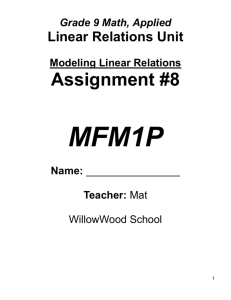 Assignment #8- Modeling Linear Relations - WW