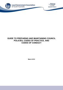 Council policies and Codes of Practice and Codes of Conduct