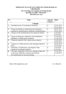 Thematic plan of lectures ON TOXICOLOGICAL CHEMISTRY for 5