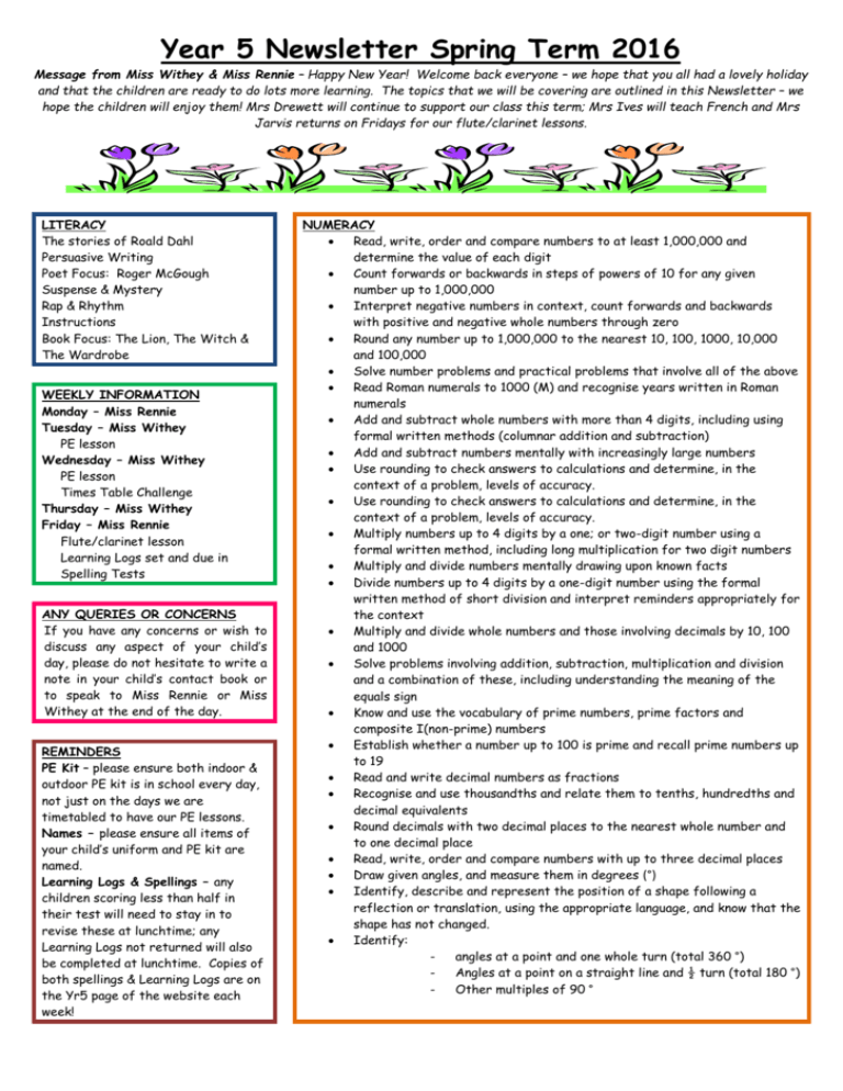 this term`s Curriculum Newsletter for our class.