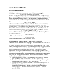 Topic 10: Oxidation and Reduction