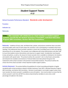West Virginia School Counseling Protocol – Student Support Teams