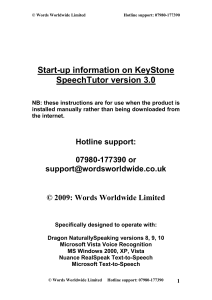 Start-up information on KeyStone SpeechTutor version 2
