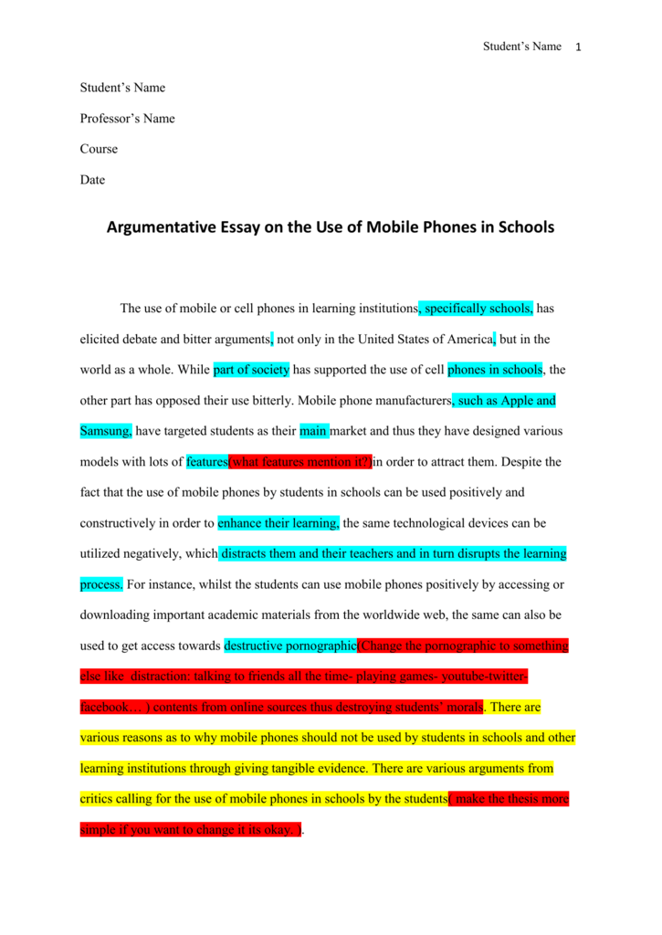 argumentative essay about banning cellphones in school brainly