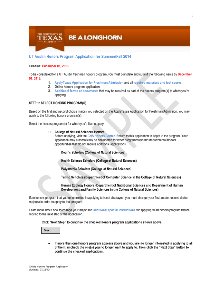Online Honors Program Application Austin